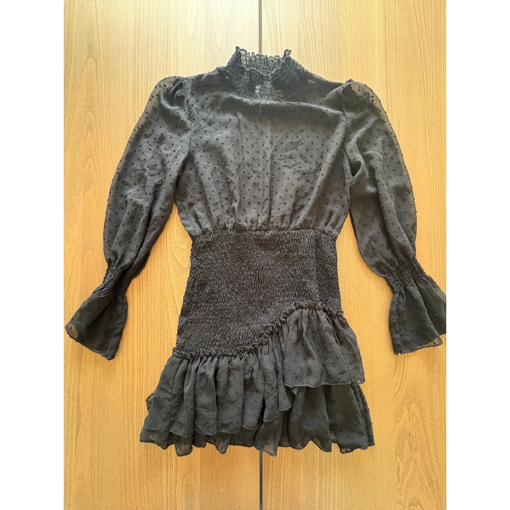 Hello Molly Don't take it personally Black Mock Neck Ruffle Mini Dress Size 8 L